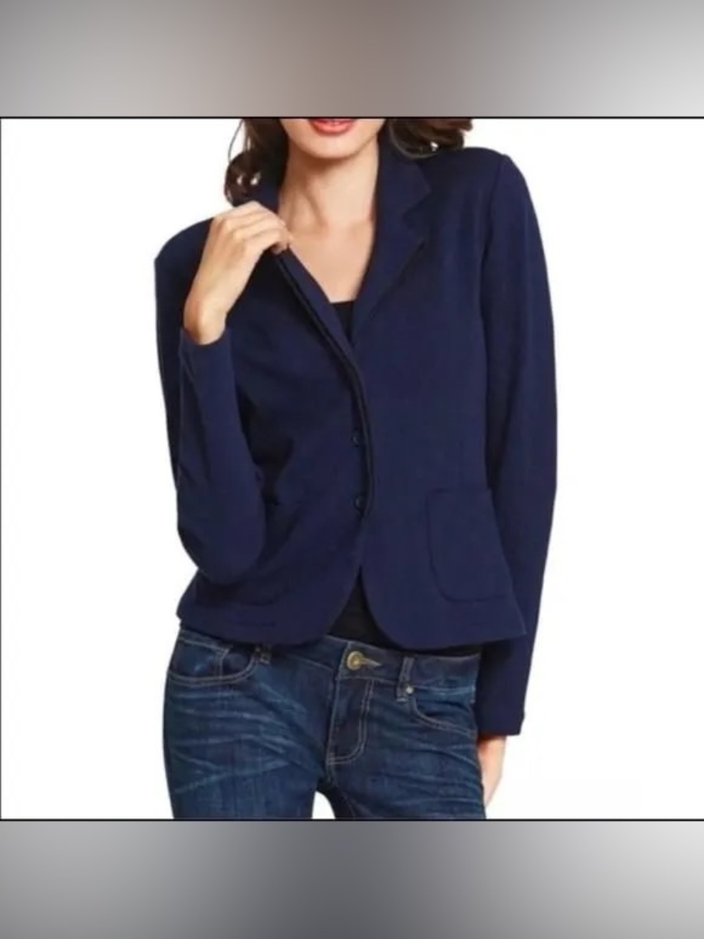 CAbi Breakthrough Knit Button Front Unlined Blazer Womens M Navy Blue